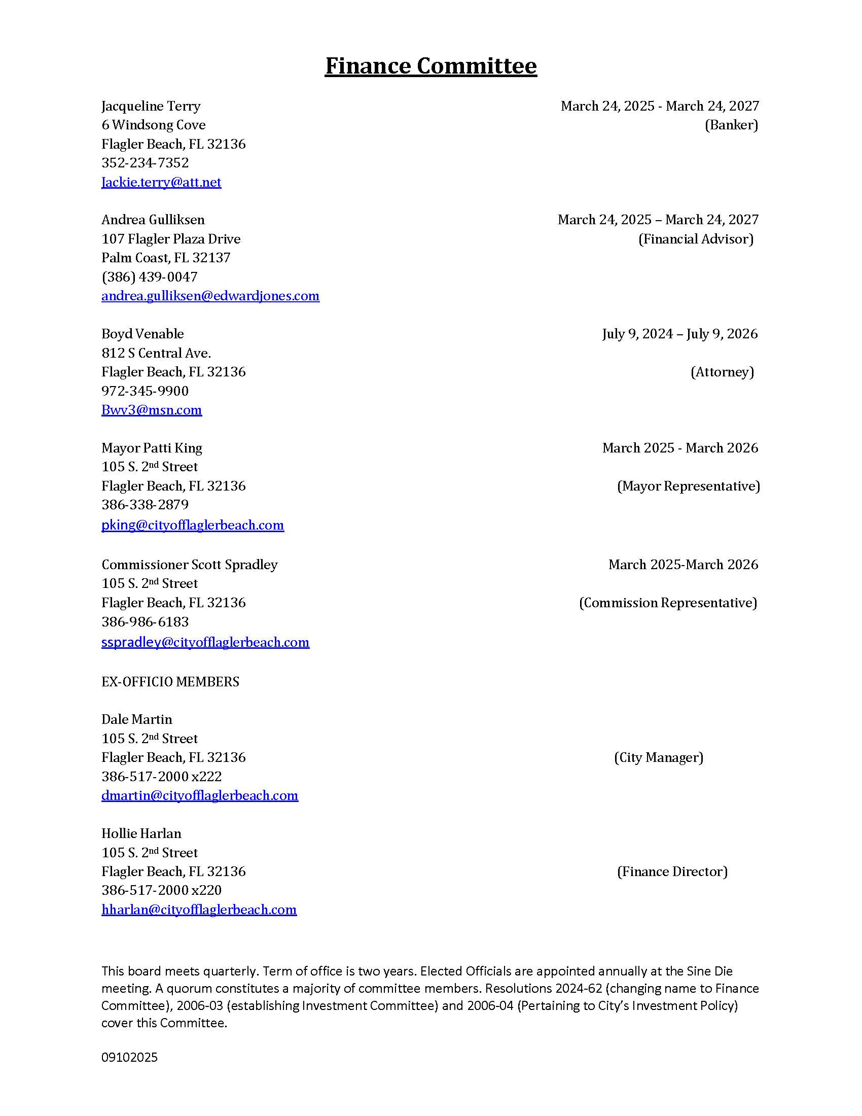 Finance Committee Member List